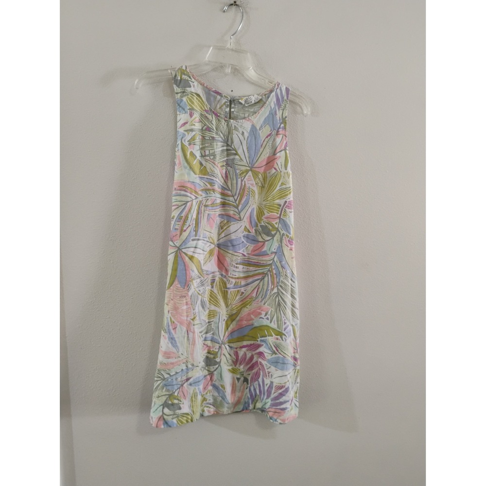 C&C California 100% Linen Tropical Palm Print Sleeveless Shift Dress Small